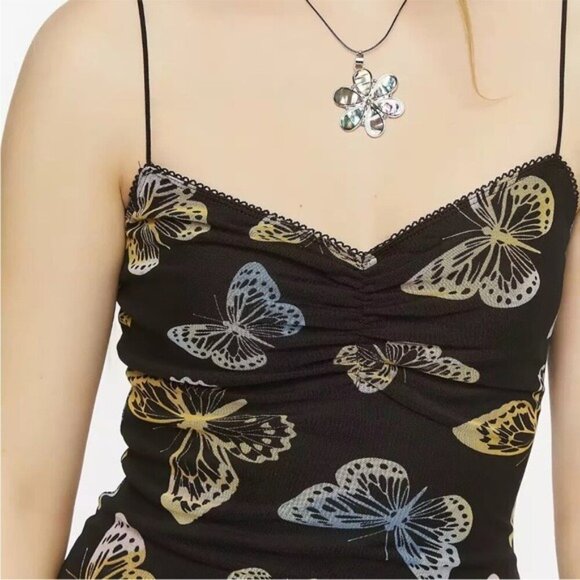 Y2K Forever 21 Juniors Mesh Printed Cami  Bodycon Dress Size M Butterfly Print - Picture 3 of 14
